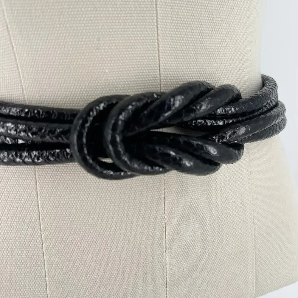 90s black snakeskin knotted cord belt 1990s vintage